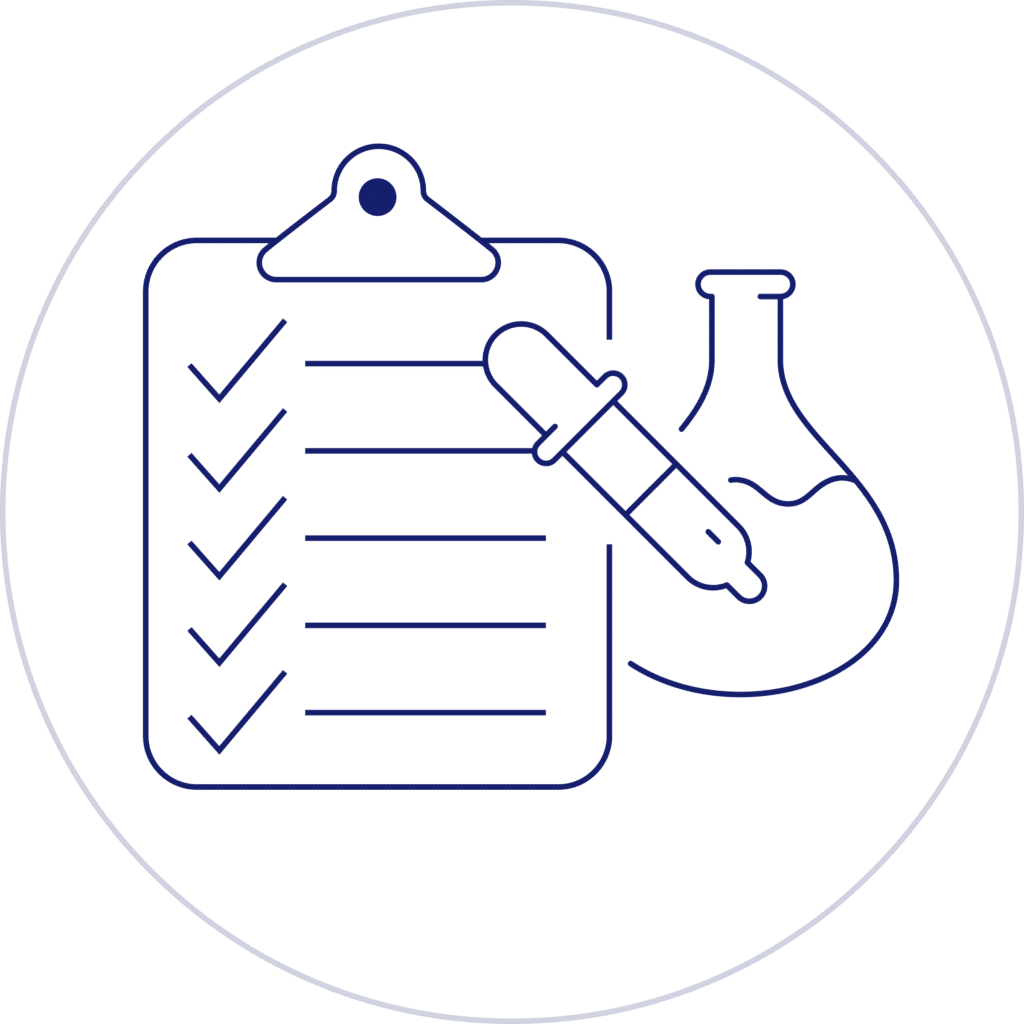 Icon mit Klemmbrett, Pipette und Reagenzglas