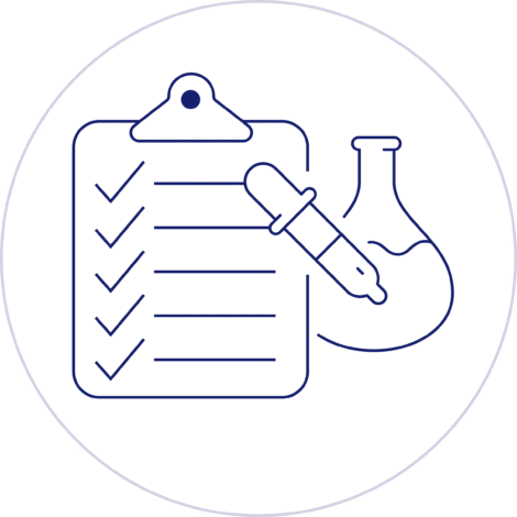 Icon mit Klemmbrett, Pipette und Reagenzglas
