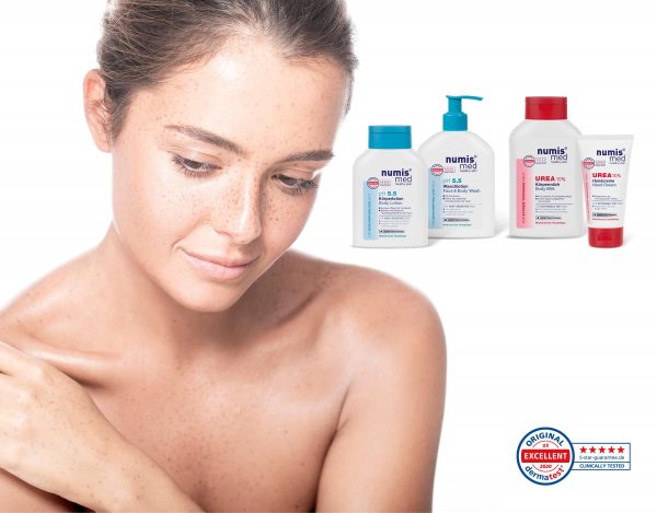 numis® med Produkte, Frau und dermatest Siegel